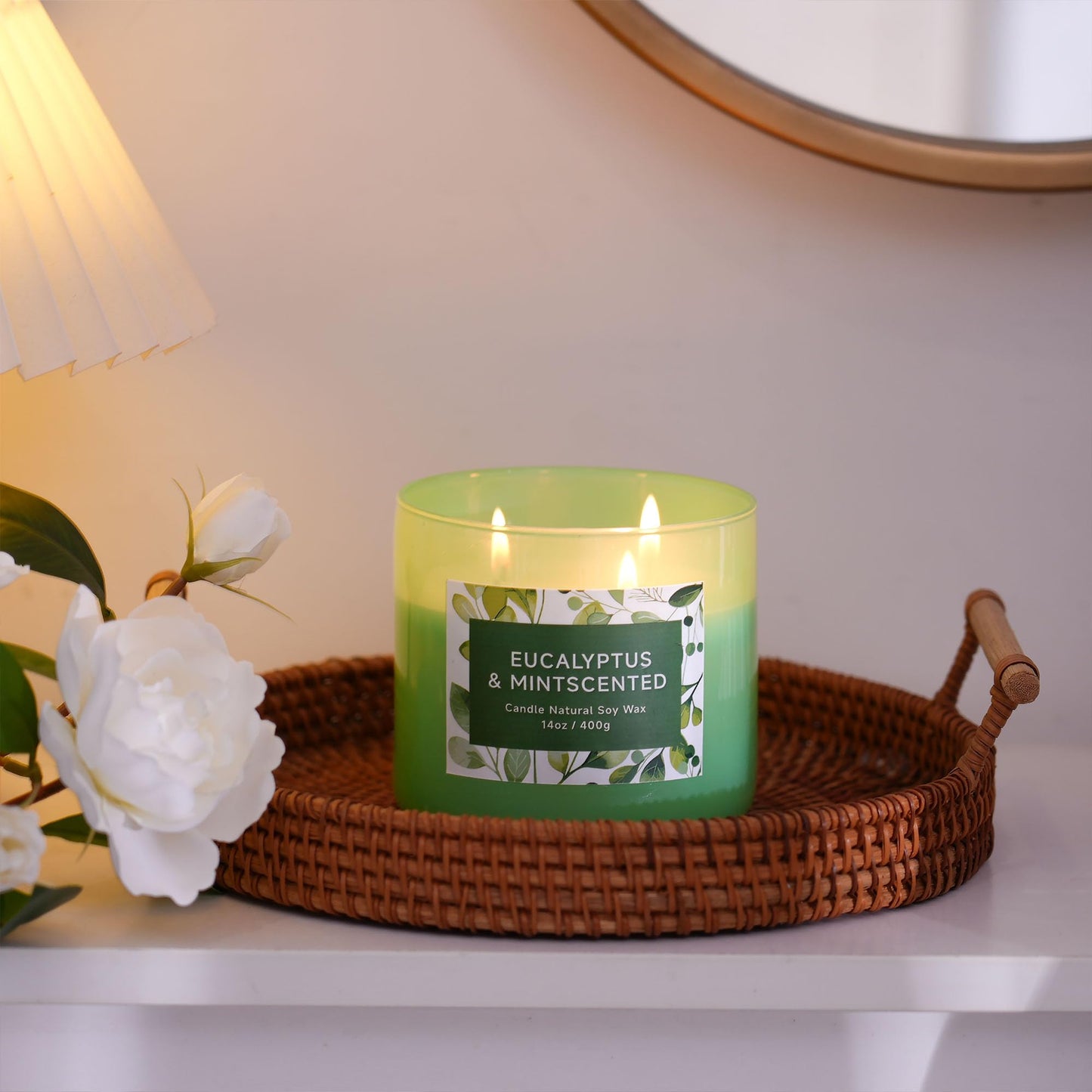 Eucalyptus & Mint Scented Candle - 3 Wicks 14 oz Soy Wax Candle, Christmas Relaxing Gift for Women and Men, Aromatherapy Candles for Stress Relief, Meditation, Yoga, SPA