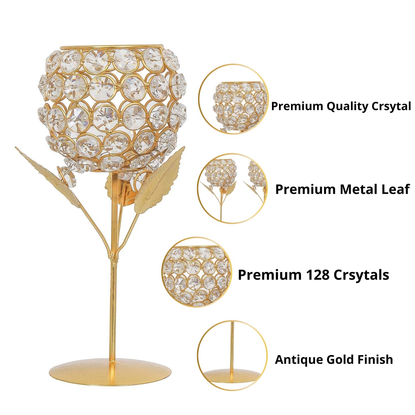 WebelKart New Premium Crystal Rose Brass Candle Holder for Decoration -Candle Stand for Diwali - Diwali Candle Holder (Model-1)