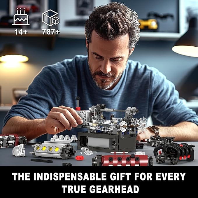 Mould King 10227 V8 Engine Model Kit 787+Pcs Mini V8 Engine Kits that Runs Build Your Own Car Model Engine with Gearshift & Motor Building Blocks for Adults DIY Construction Engineering Toy