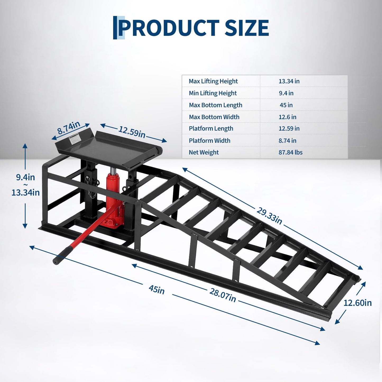 GarveeHome Hydraulic Car Ramps 2 Pack - 11000Lbs Capacity Low Profile Vehicle Ramps for Oil Changes, Trucks, Trailers & Garage Auto Repair, Heavy Duty Steel Construction, Black