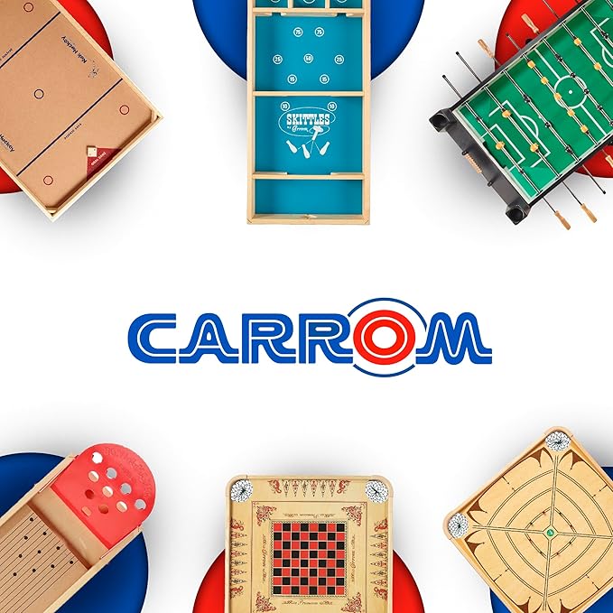 Carrom Board Equipment Set — Includes 44 Playing Pieces Instruction Manual and Carrying Case — Extra Accessories for Board Games for Adults & Children — Durable Sports Board Game Accessories