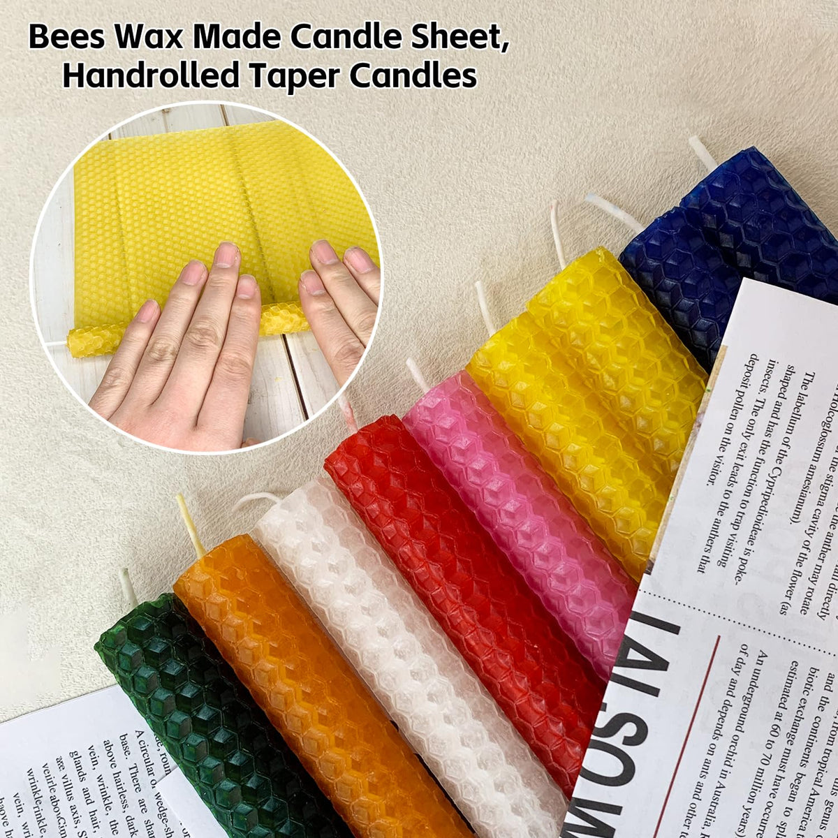Lacaser Beeswax Taper Candles 8 Pack, 9โ Long Candles for Candletsicks, Dripless & Unscented, 4 Hours Burn Time, Yellow