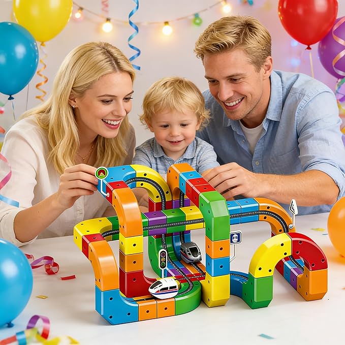 Electric Train Set 3D Magic Flexible Race Tracks for Kids Ages 4-8 123PCS Anti Gravity Race Track with Car for Toddler 3-5 STEM Educational Building Toy Gift for Boys & Girls