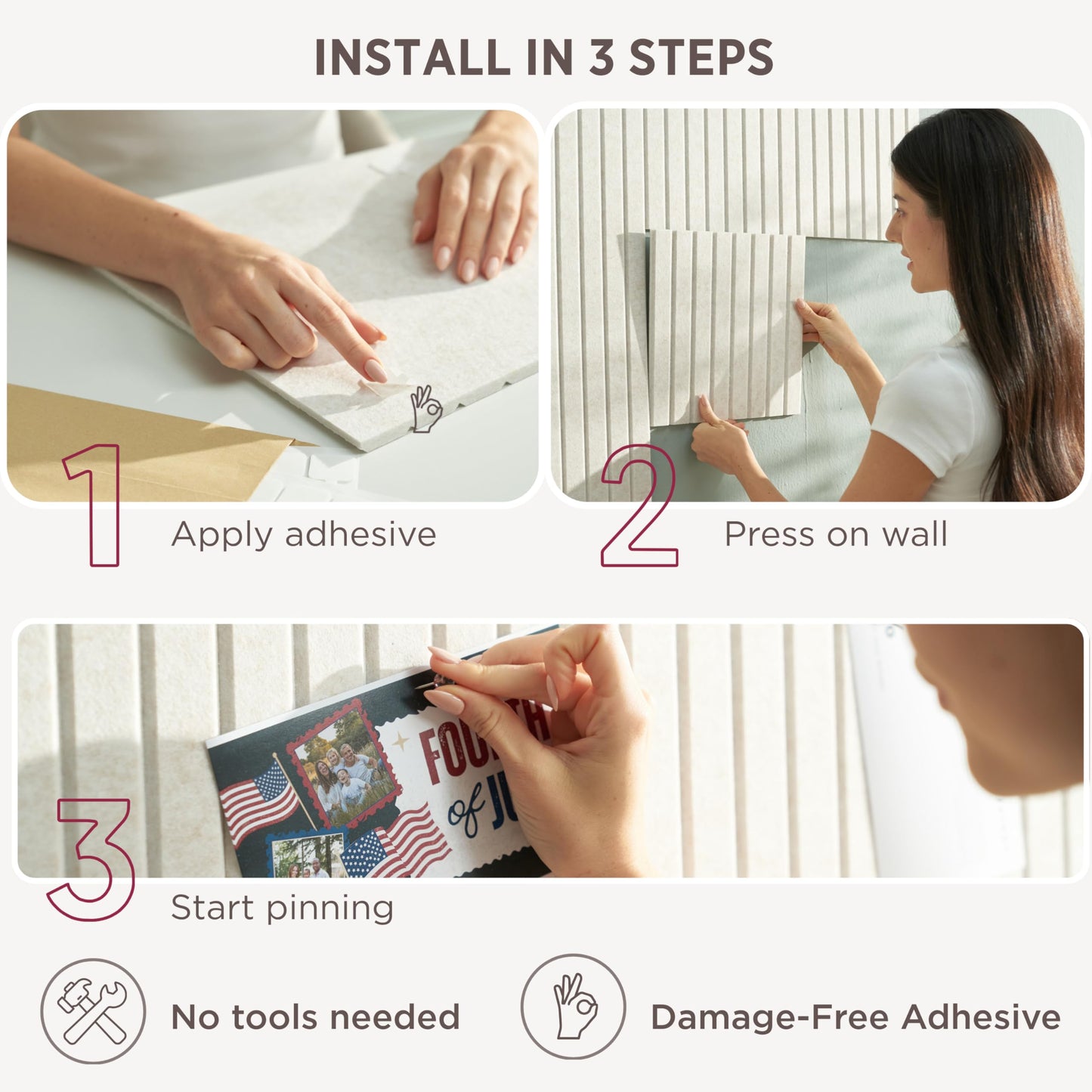 VIVELDA Felt Bulletin Board Tiles 48"x36" - 12-Pack Cork Board Alternative, OEKO-TEX Certified, NRC 0.95 Acoustic Wall Panels, Damage-Free Adhesive, Slatted Design, Home Office & Classroom (Baby Blue)