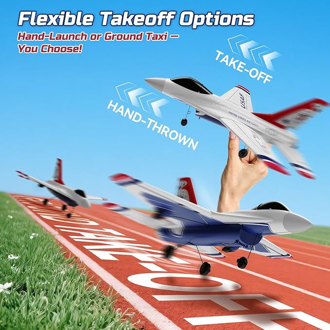 DEERC F16 Thunderbirds RC Plane3CH Remote Control Airplane Fighter Toys2.4GHz 6-axis Gyro Stabilizer RTF Glider Aircraft Plane with 2 BatteriesEasy to Fly for Beginners Kids Adults