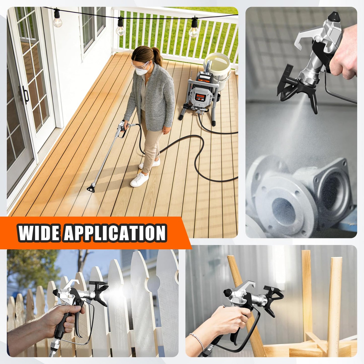 Airless Paint Sprayer - High Efficiency Thinning-Free Electric Spray Gun with Brass Nozzles & Extension Rod, Minimal Overspray for Home Interior/Exterior (Silver)