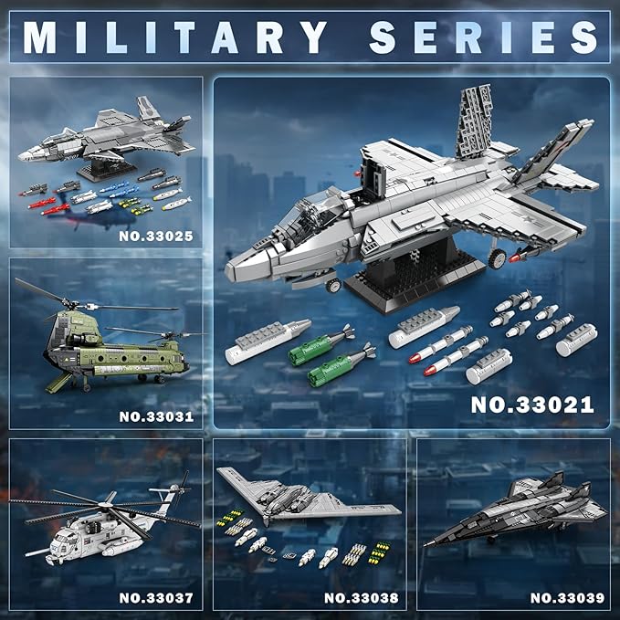 Reobrix Military Fighter Jet Building Set 33021 F-35 Lightning II Joint Strike Fighter Airplane Army Toy Sets Plane Toys Model for Adult Ideal Gifts for Men Military Fans