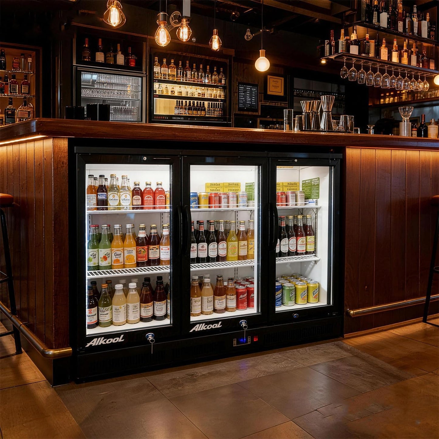 Back Bar Cooler Under Counter Beverage Refrigerator, 12.8 Cu Ft Undercounter Fridge,3 Door 5 inch Commercial Beer Built-In Cooler with LED Light Adjustable Shelves Safety Locks,ETL Approval