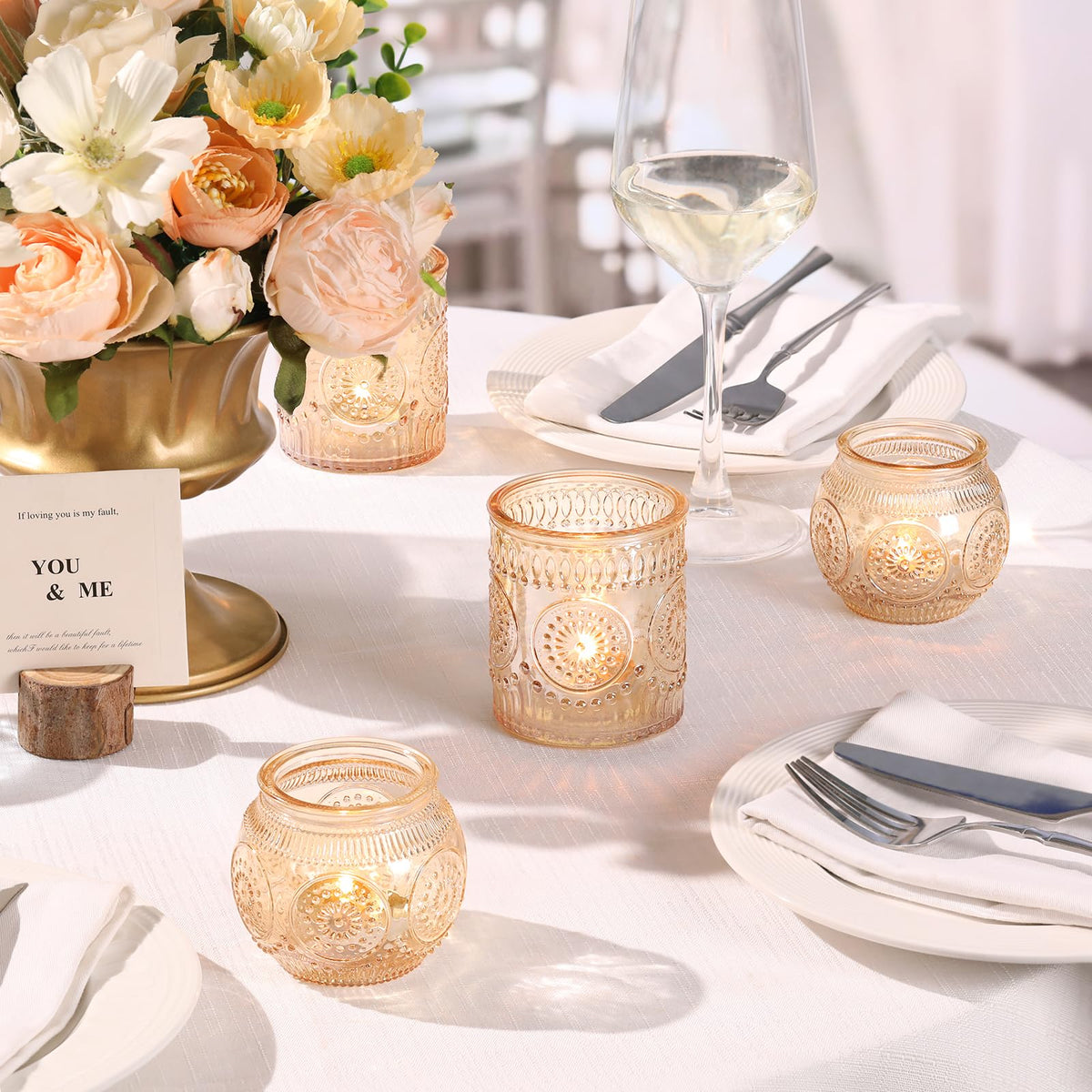 DARJEN Gold Votive Candle Holder Set of 20, Upgraded Size Tea Light Candle Holder Glass for Wedding Table Centerpieces, Elegant Bulk Votive Holders for Party, Proposals and Wedding Shower