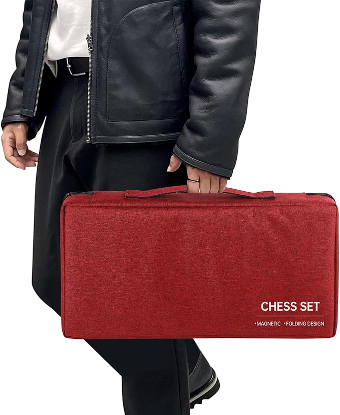 15 Magnetic Chess Set with Foldable Board & Travel Bag - Professional Wooden Chess Game Luxury Storage Bag - Perfect Christmas/Birthday for Men Dad (Chess Set + Bag)