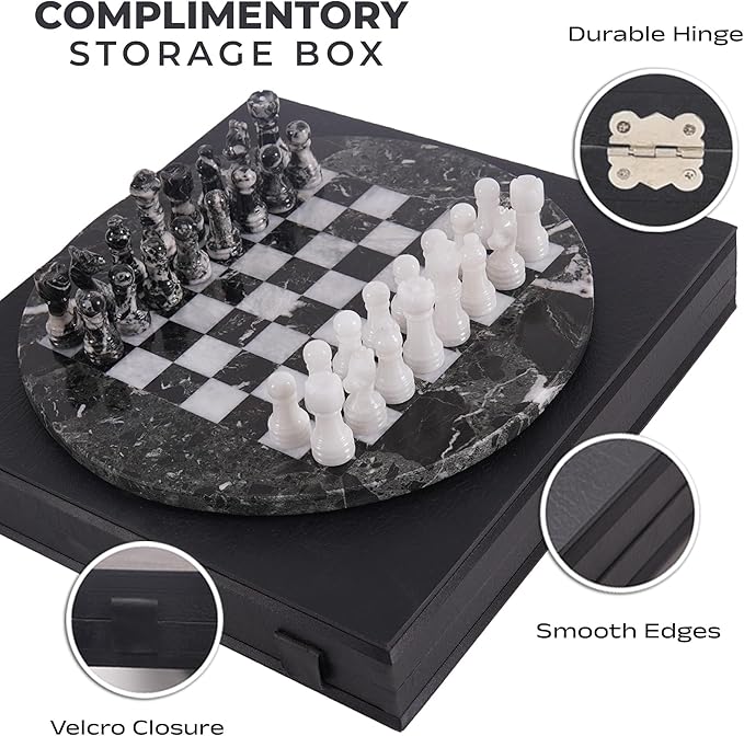Marble Chess Set for Adults with Complementary Storage Box 15 Black & White Handmade Board Games for Adults Premium Chess Set Board Game with Extra Queens
