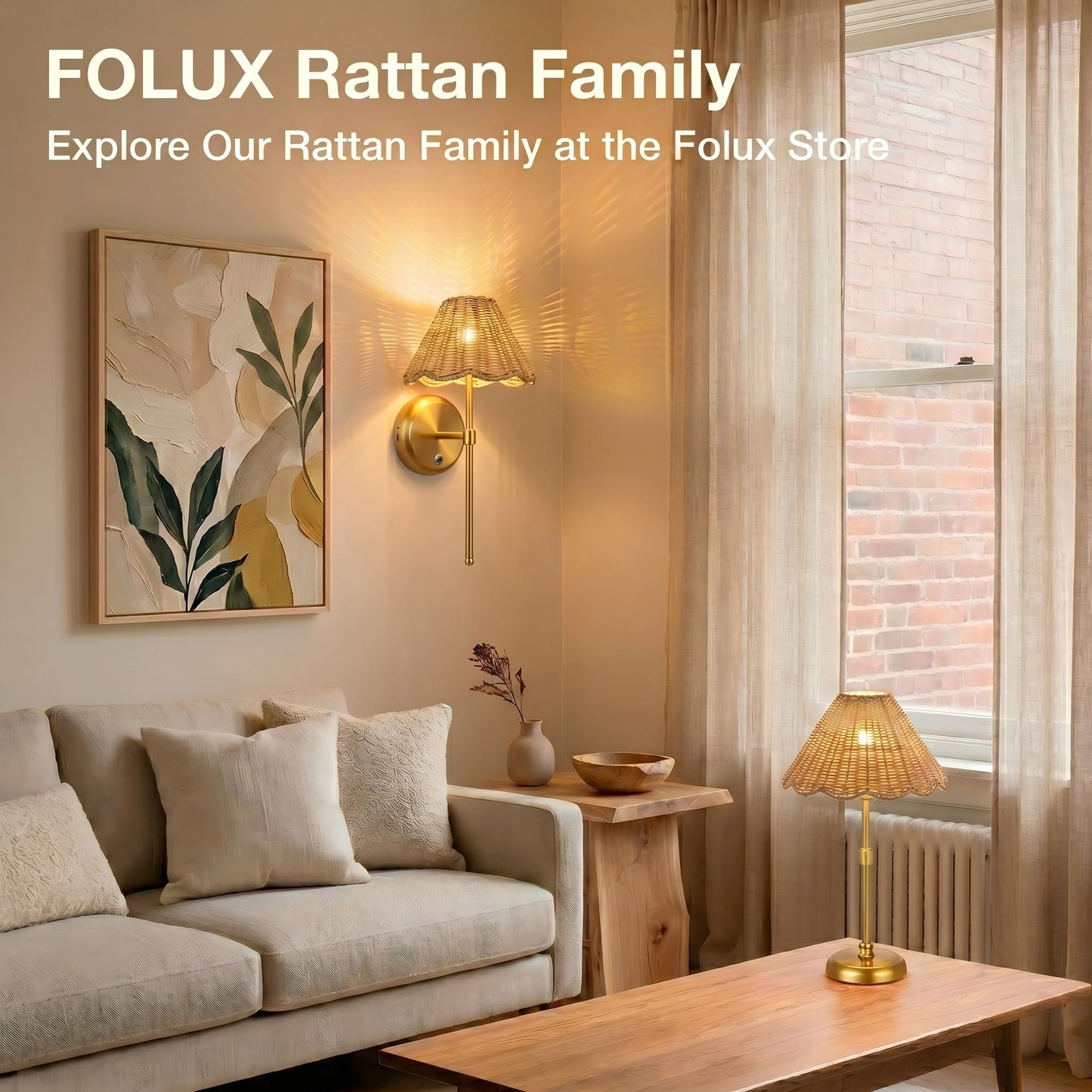 Folux Cordless Boho Rattan Table lamp, 5200-mAh Rechargeable Battery, 3-level Brightness Dimmable, Build-in Integrated LED 320 Lumen Max, Rattan Shade, for Bedside Restaurant Resort Hotel Dining Table