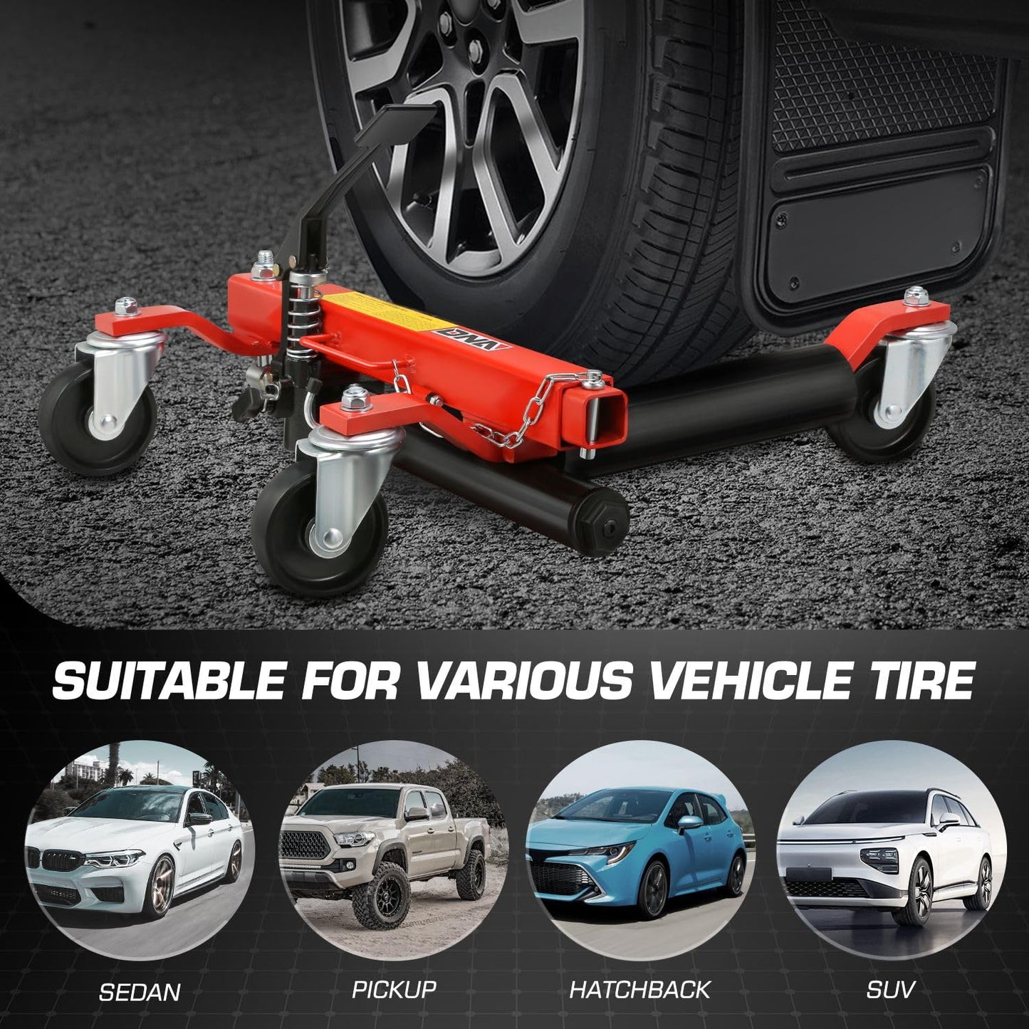 DNA Motoring 2pcs Car Wheel Dolly Jack Set Hydraulic 1500 lbs Car Skates, 9'' Wheel Vehicle Positioning Jack, Heavy Duty Rollers with Ratcheting Foot Pedal for Tire Auto Repair Moving, TOOLS-00758