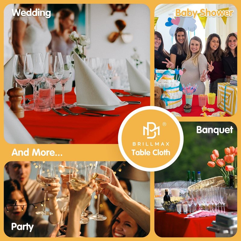 BRILLMAX 6 Pack Red Tablecloths 60 x 102 Inch for 6ft Rectangle Tables - 150 GSM Polyester Fabric, 15" Standard Drop, Water, Stain & Wrinkle Resistant Cloth Cover for Wedding Banquet Dining Buffet