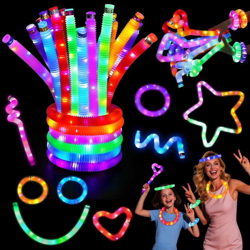 LovesTown 12PCS Glow Sticks for Kids, Glow in the Dark Party Favors Supplies, Light Up Fidget Pop Tubes for Birthday Party Favors Gifts Dance Camp, Goodie Bags Stuffers