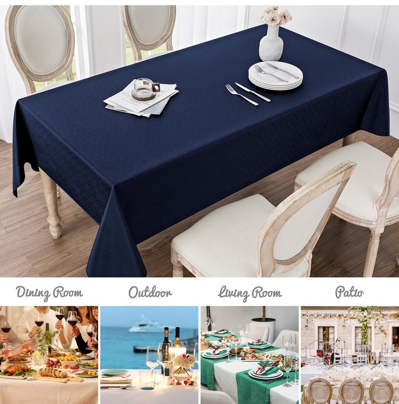 Veblandy Rectangle Tablecloth Waterproof 60x120 inch Linen Textured Table Cloth Stain and Wrinkle Resistant Washable, Decorative Fabric Table Cover for Dining, Party and Camping, Navy Blue
