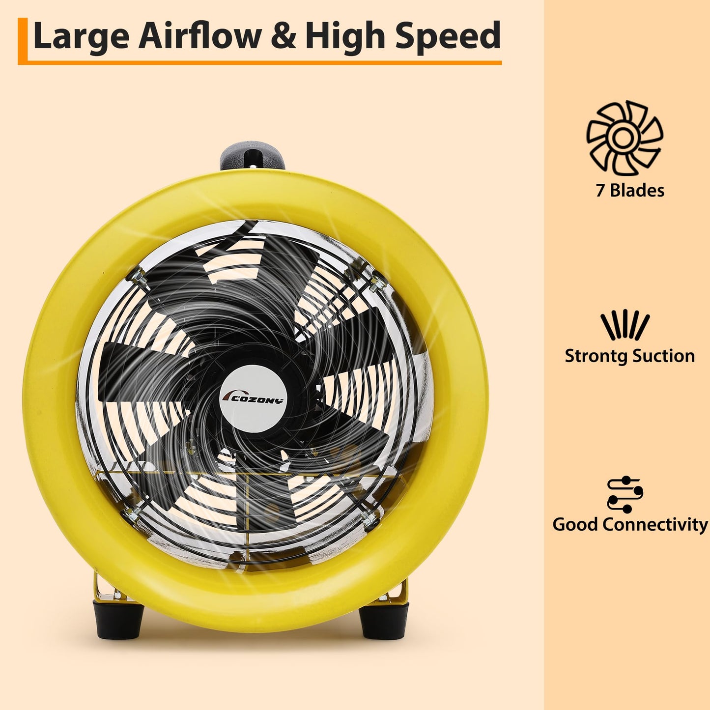 8 Inch Utility Blower Fan, 3300 RPM High Speed Heavy Duty Fan, IP44 Waterproof Extractor Fan with 33 ft PVC Duct Hose, Industrial Portable Exhaust Fan Ventilation Fan for Basements, Tunnels, Factories