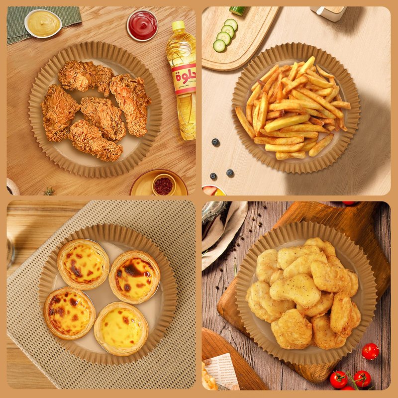 200pcs Air Fryer Disposable Paper Liner, Non-Stick Disposable Air Fryer Parchment Paper Liners, Baking Paper for Air Fryer Oil-Proof, Water-Proof, Food Grade Parchment(6.3" in Bottom, 8" on top)