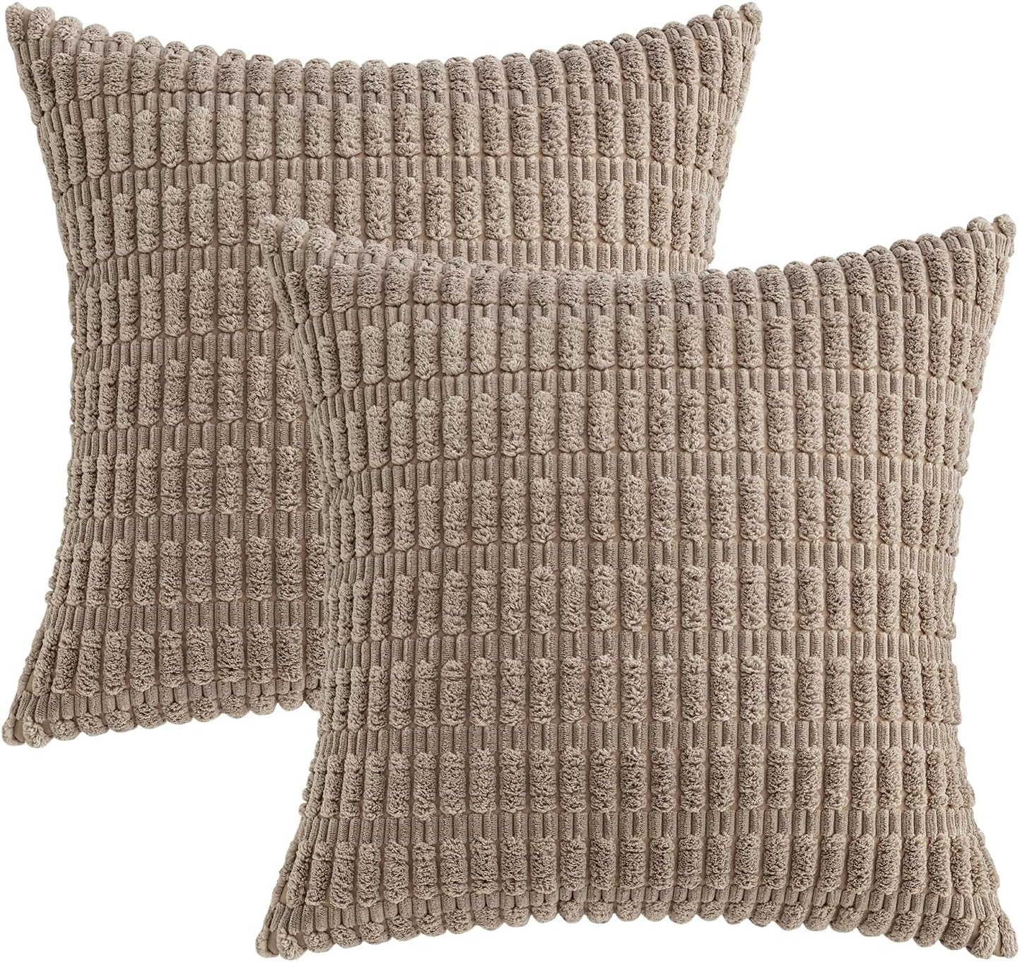 MIULEE Corduroy Throw Pillow Covers - Soft Boho Striped Design | 18x18 Inch Light Brown for Modern Home Decor