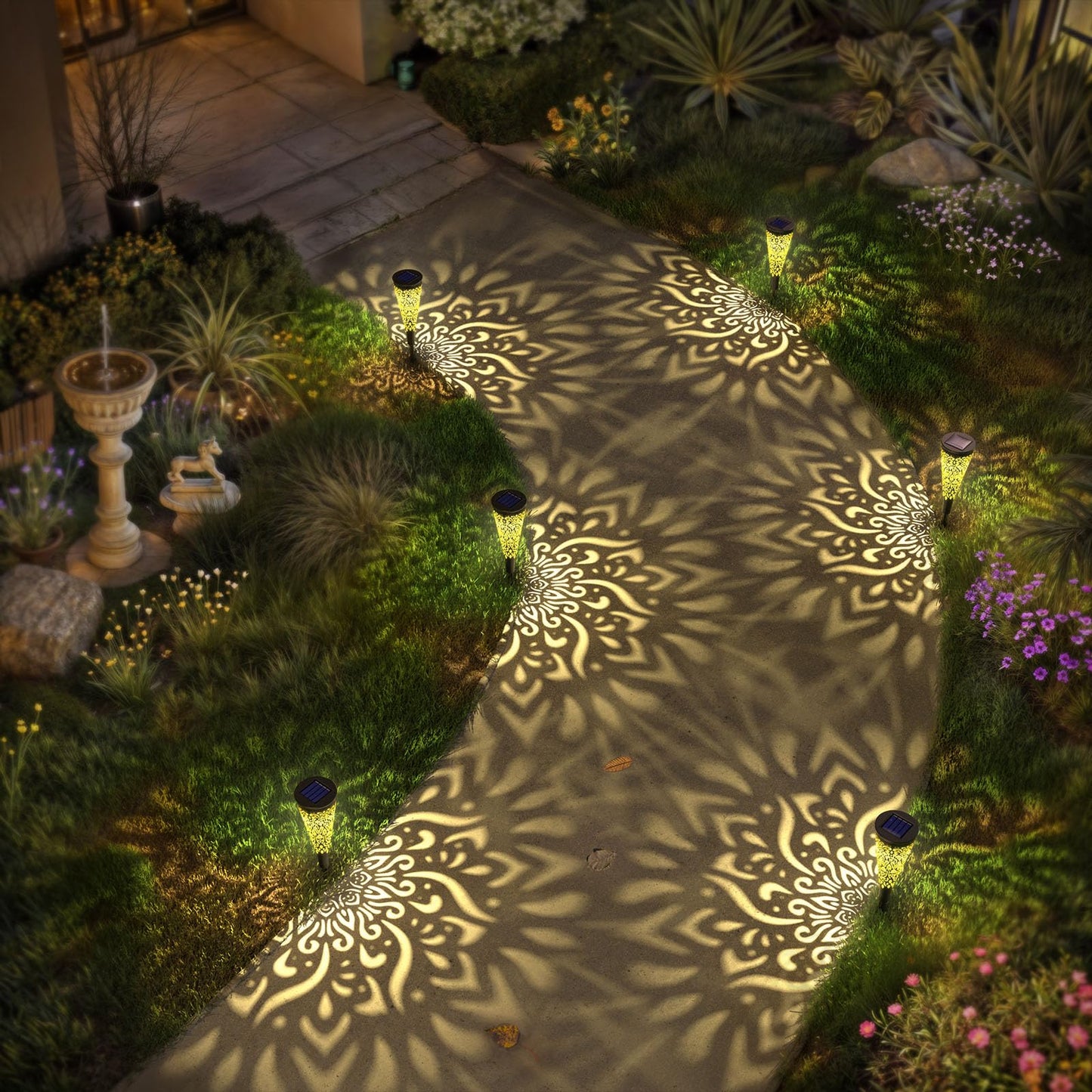 gardencave 6 Pack Solar Lights Outdoor Garden Decorative with Warm Light Waterproof Pathway Landscape Lights for Path Patio Backyard Walkway Yard Garden Decor (Black, 6Pcs)