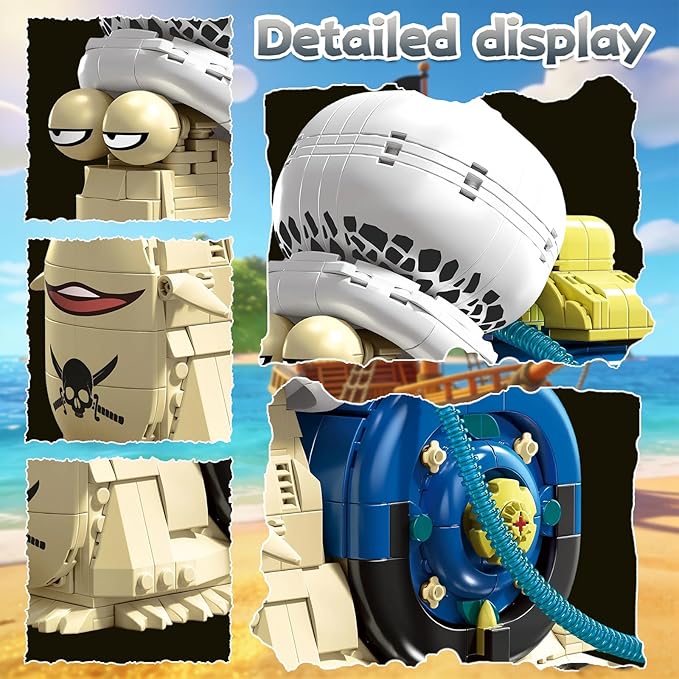 Anime Snail Phone Bug Building Kit 701 PCS Pirate Transponder Snail Model with Spotted Hat & Blue Shell Creative Cartoon Animal Figure Construction Toy Manga Desk Decor Gift for Adults Teens