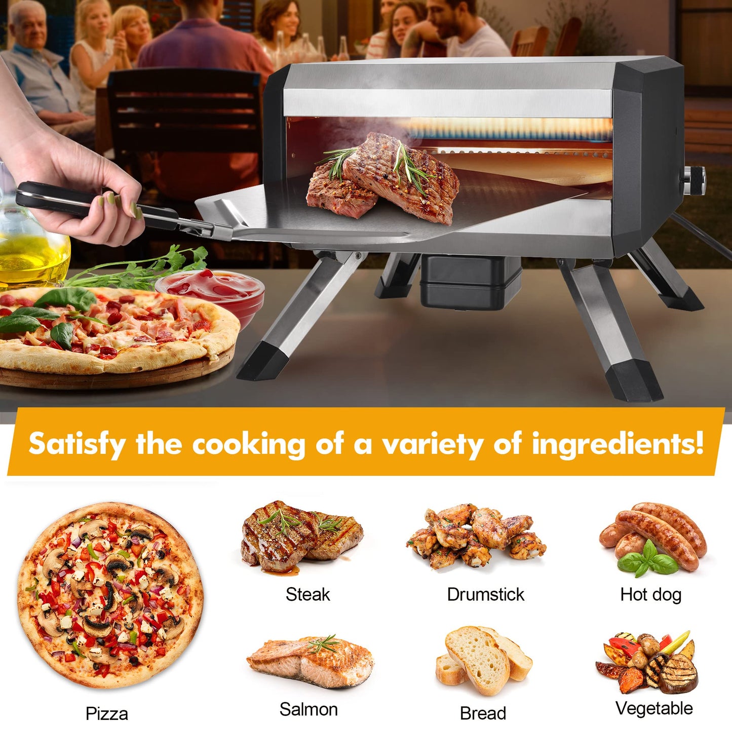 AOSION Pizza Oven Outdoor, 14 Inch Multi-Fuel Rotatable Pizza Ovens,Portable Stainless Steel Pellet Gas Pizza Oven for Outside Backyard Camping.