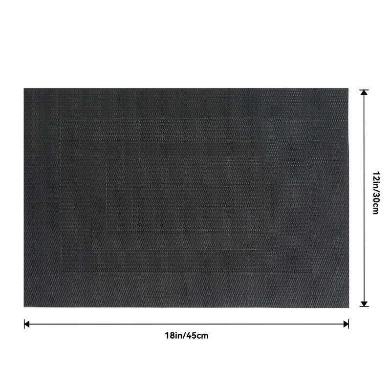 Leetaltree Black Frame Placemats Set of 4 - Heat Resistant Non-Slip Place mats for Dining Table, Washable Durable PVC Vinyl Woven Table Mats(Black Frame, 4)