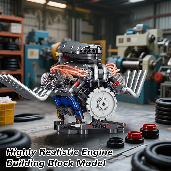 Mini V8 Engine Kit that Runs Building Set Technic Model with Motor Light & APP Control Mechanic Engineering Collectible for Adults Boys 14 Years & Up