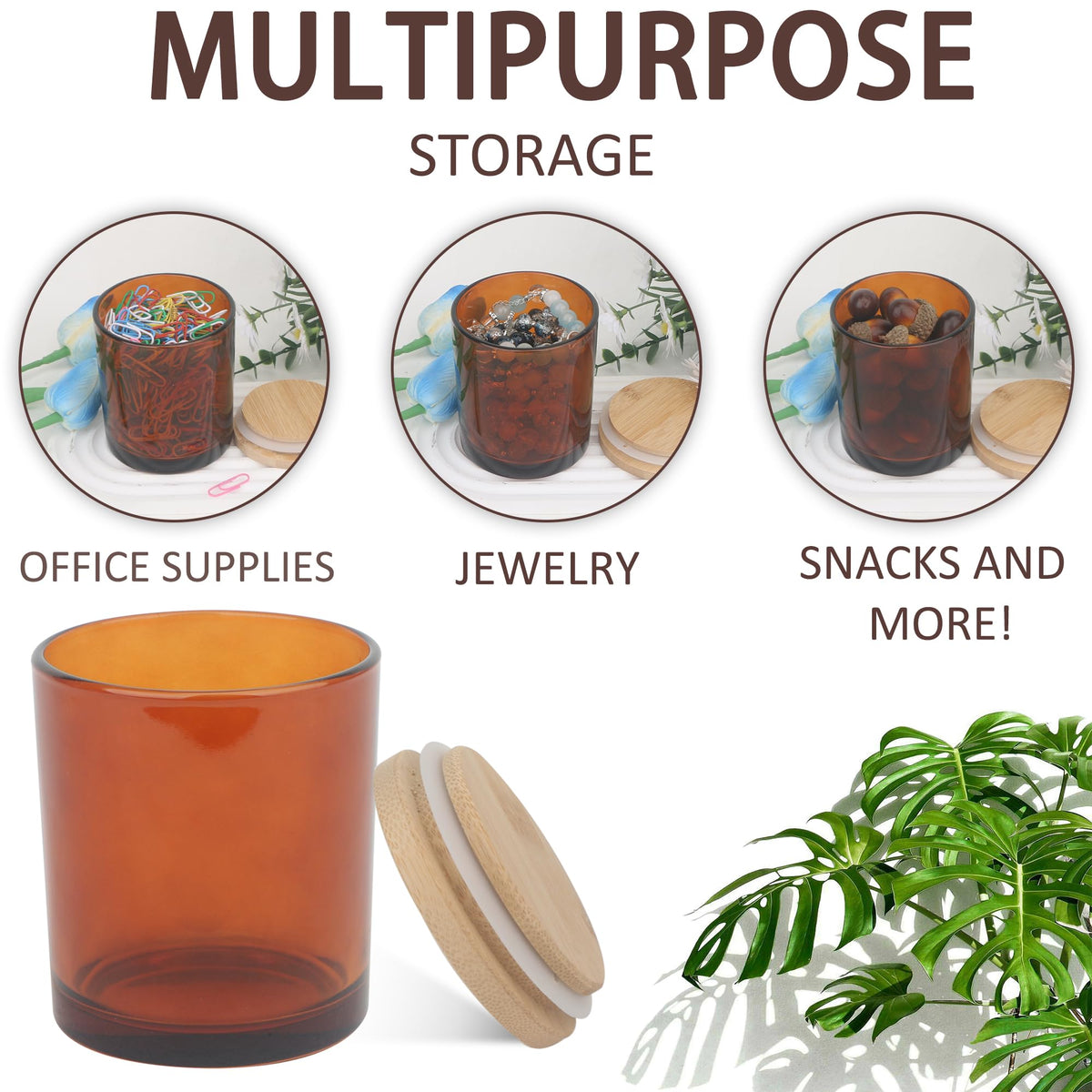 MILIVIXAY 12 Pack 10 OZ Amber Thick Glass Candle Jars with Lids - Bulk Empty Candle Jar for Making Candles - Spice, Powder Containers.