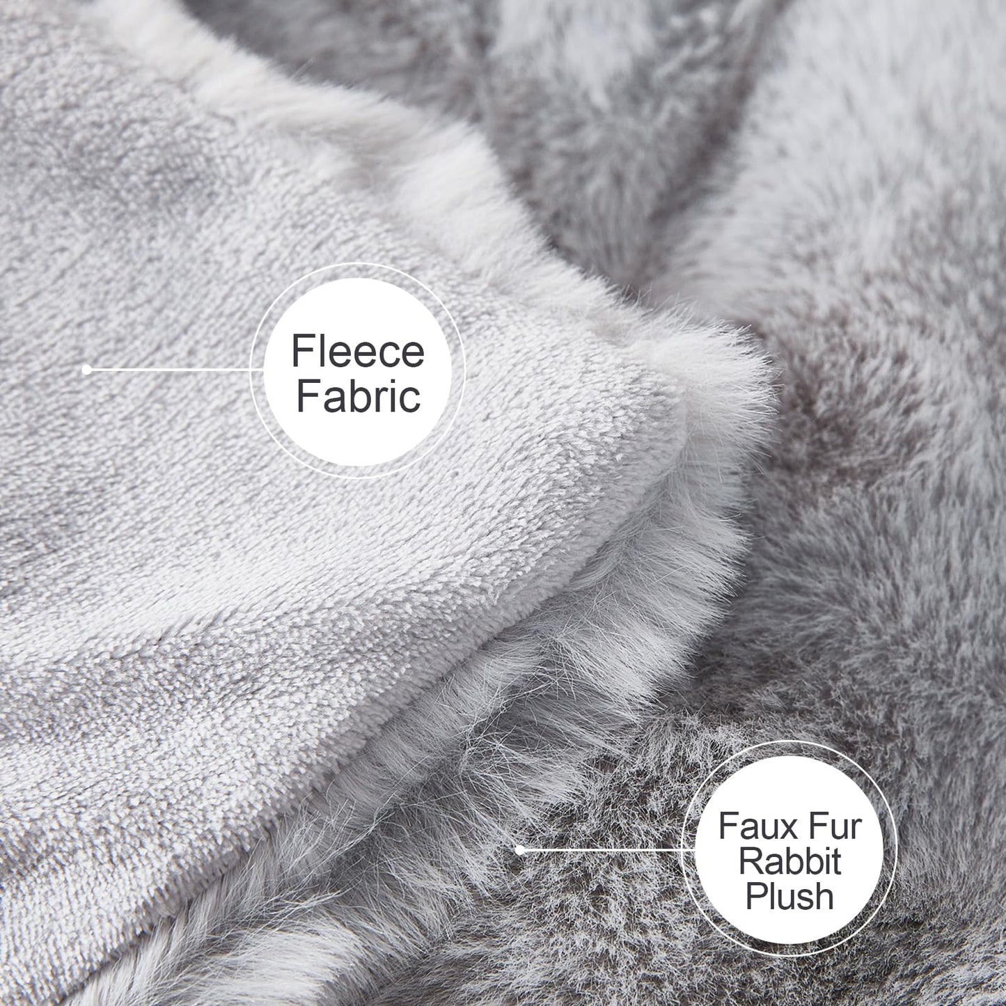 Soft Warm Faux Rabbit Fur Blanket - Thick 1000 G/M Faux Fur Throw with Ruffles - Fluffy, Versatile for Bed, Sofa, Office (Light Gray, 130x160cm / 51"x63")