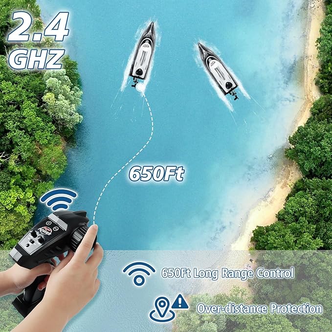RC Boat-Remote Control Boat for Adults-High Speed 35+ KPH for Pool-Toys for Ages 8-13 (Black)
