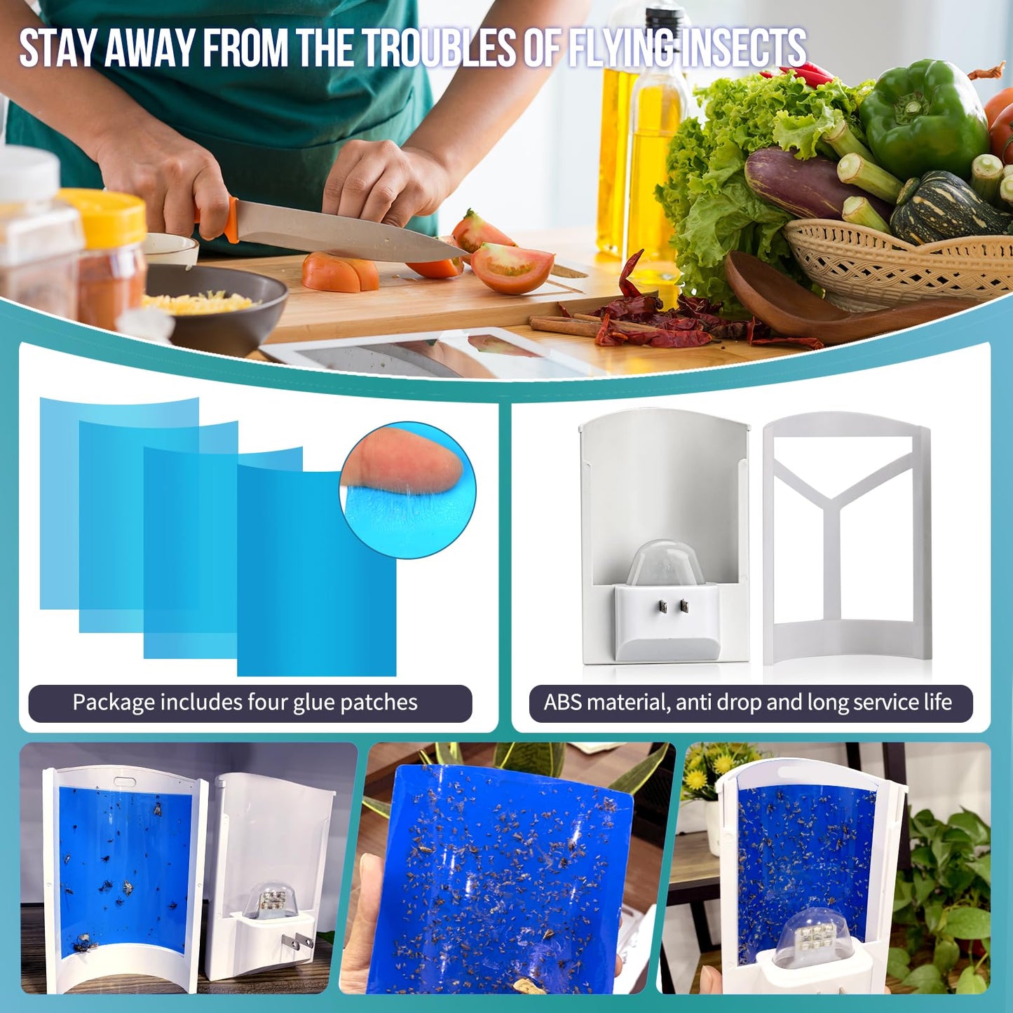 Flying Insect Trap Indoor, Plug-in Fruit Fly Trap for Indoor, Mosquito Killer Gnat Moth Fly Catcher with Night UV Light, Mosquito Attractant Bug Zapper for Home, Office (1 x Device & 4 x Refills)