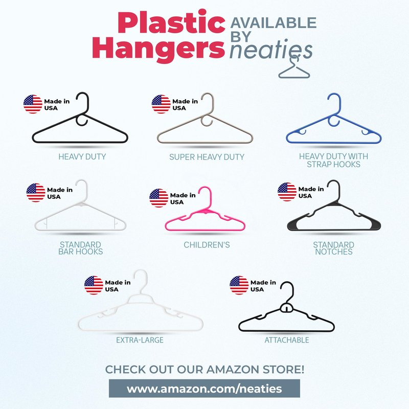 Neaties Heavy Duty Clothes Hangers 18 Pack – Made in the USA – 8lb Capacity Plastic Hangers for Adult Clothing – Durable for Pants, Coats, Jackets, or Jeans – White