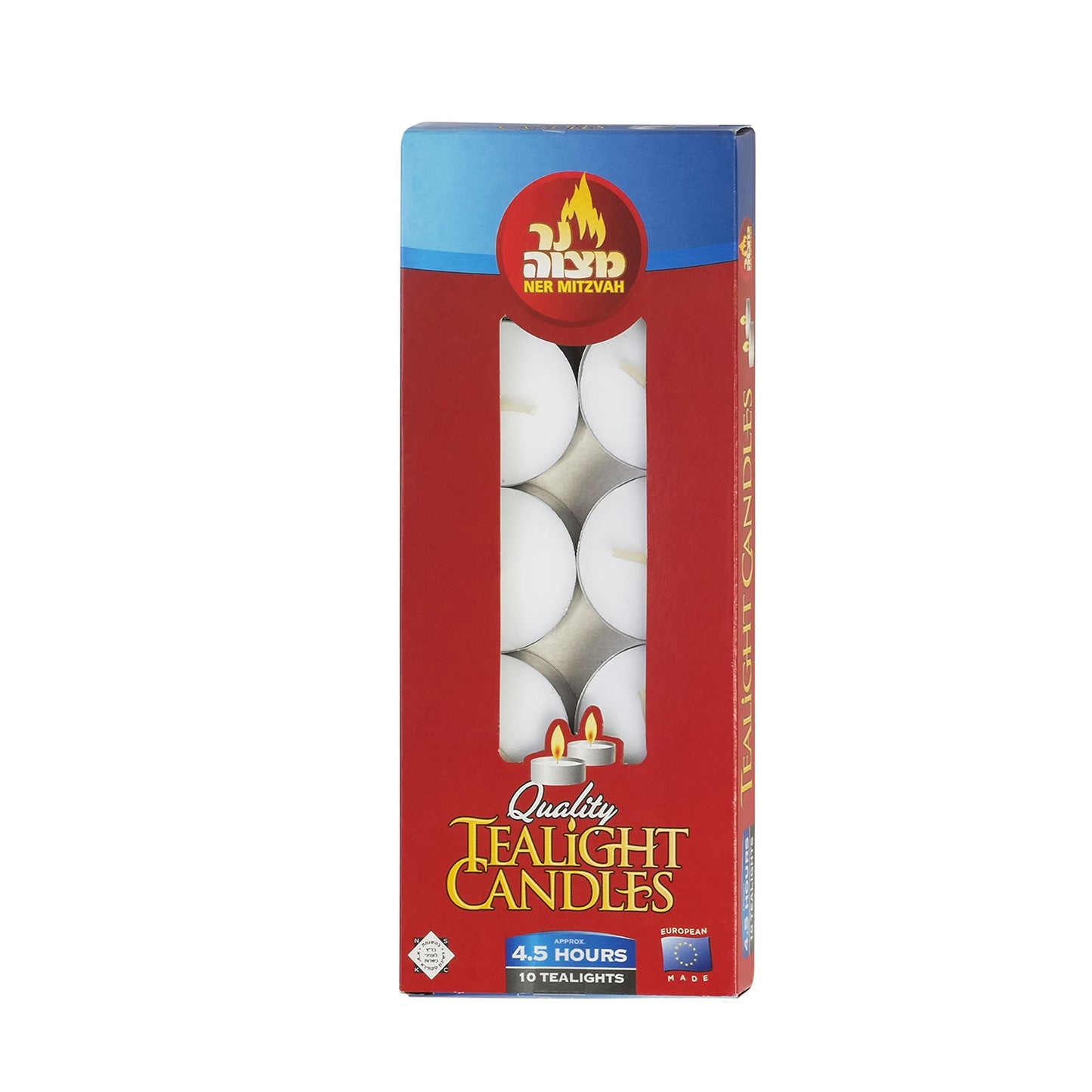 Ner Mitzvah Tea Light Candles - 10 Pack - White Unscented Travel, Centerpiece, Decorative Candle - 4.5 Hour Burn Time - Pressed Wax
