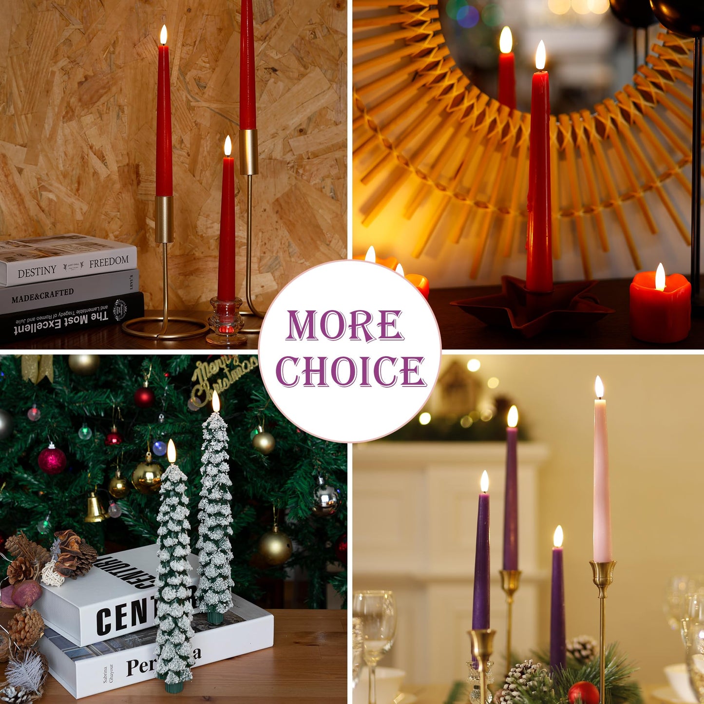 AFINETH Christmas Tree Candles with 3D Wick, 11.4" Green Real Wax Flameless Taper Candles with Remote, Flickering LED Xmas Candlesticks Battery Operated Candle for Home, Party Decor, 2 Pack