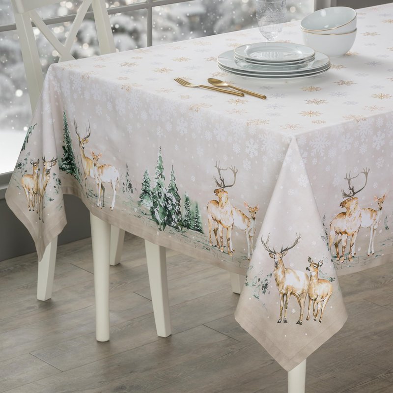 Maison d' Hermine Table Cloth Rectangle Table 100% Cotton 70 x 120 Inches Fall Tablecloth Reusable Everyday Use for Thanksgiving Christmas Decorations Dining Farmhouse Party (Deer in The Woods)
