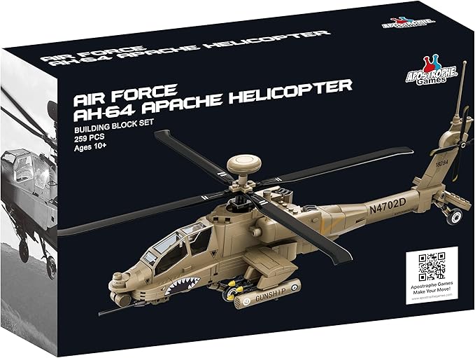 Apostrophe Games AH-64 Apache Helicopter Building Block Set – 259 Pieces - Air Force Plane Ages 10+