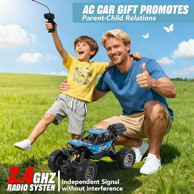 NXD RC Truck 1:18 Remote Control Car with Spray & Light 4WD All Terrain Off-Road Monster Truck Toys 2.4 GHz RC Cars for Kids Age 6 7 8 9 10 11 12 Gift for Boys Girls (Blue)