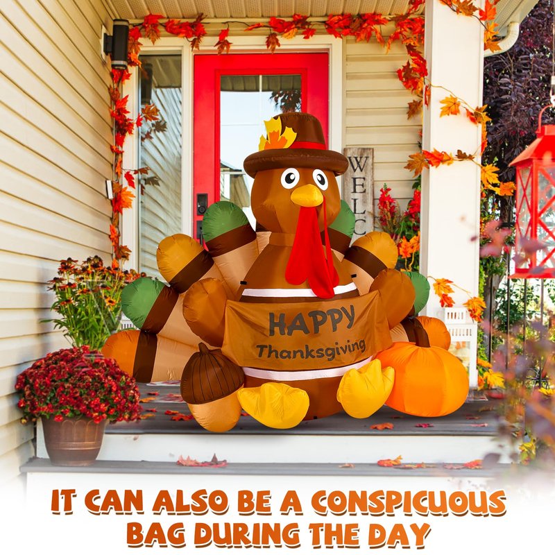 Loninak 6 Ft Thanksgiving Inflatable Decoration, Happy Thanksgiving Turkey Built-in LED Lights, Outdoor Blow Up Yard Fun Decor, for 2025 Halloween Lawn Decor