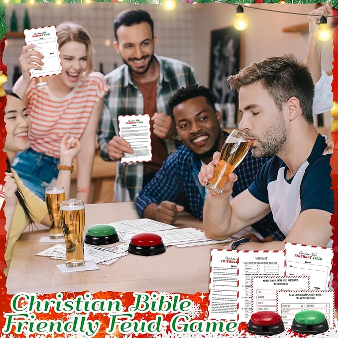 Christmas Bible Friendly Feud Game with 2 Answer Buzzers Religious Card Board Game Night Church Group Fun Trivia Quiz for Xmas Holiday Party Office Class Team Building