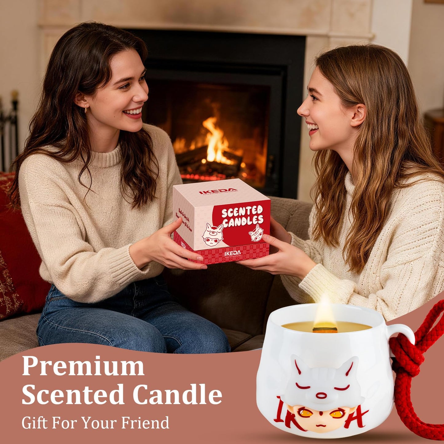 Ikeda Unique Candle Gift for Women & Men, Coconut, Milk&Vanilla Scented Candle for Home, 10.23oz Wood Wick Aromatherapy Candle, Vegan & Cruelty-Free, Coconut & Soy Blend Wax