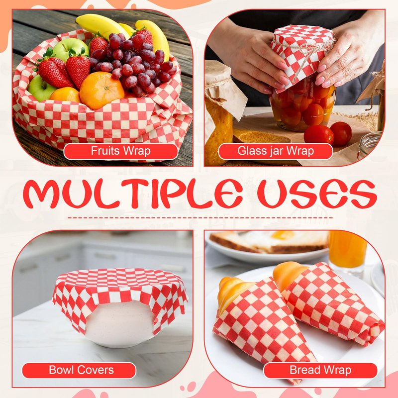 Beeswax Wraps for Food 14x52" Beeswax Food Wraps Reusable Wax Paper Roll Waxed Paper & Bowl Covers Organic & Sustainable Alternative to Aluminum Foil & Plastic Wrap Honeycomb Classic Checkered