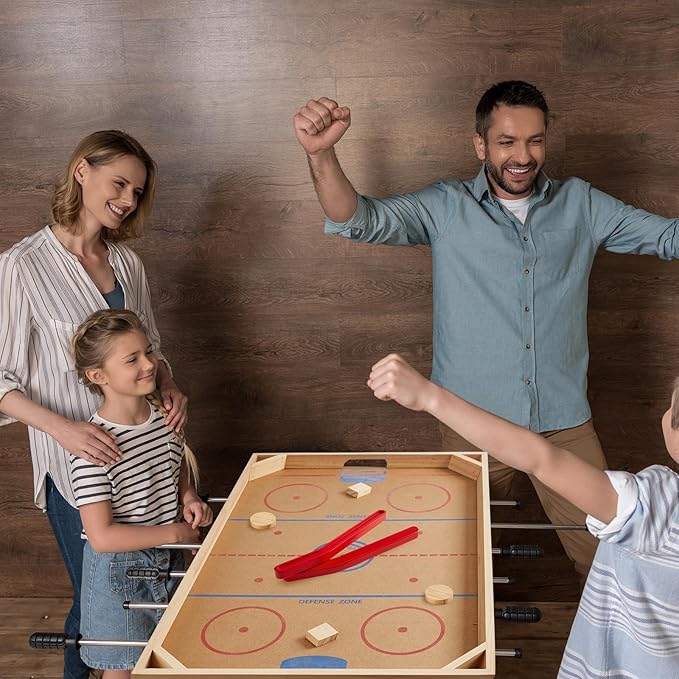 Wooden Tabletop Hockey Game Includes 1 Wooden Game Board 2 Hockey Sticks and 2 Pucks Indoor and Outdoor Sports Board Games for Kids Children Adults Family