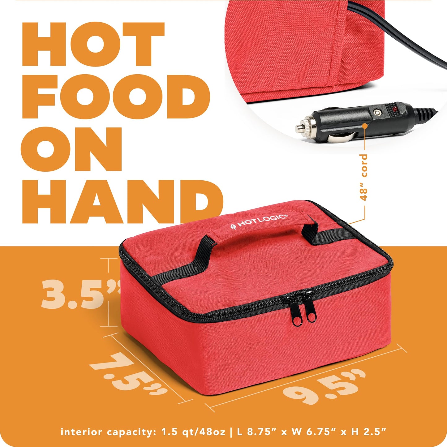 HOTLOGIC Max Large Portable Electric Food Heater W/Glass - Innovative Food Warmer and Heated Lunch Box for Adults Car/Home - Easily Cook, Reheat, and Keep Your Food Warm - Black - 120V