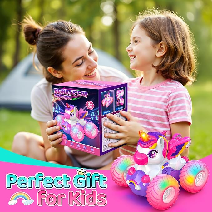 Unicorn Remote Control Car for Girls360° Rotating 4WD Stunt RC Cars with LightsPink Car Toys for KidsFun Indoor/Outdoor Toys Ideal Chritmas Birthday Gift for 3 4 5 6 7 8 Year Old Girl