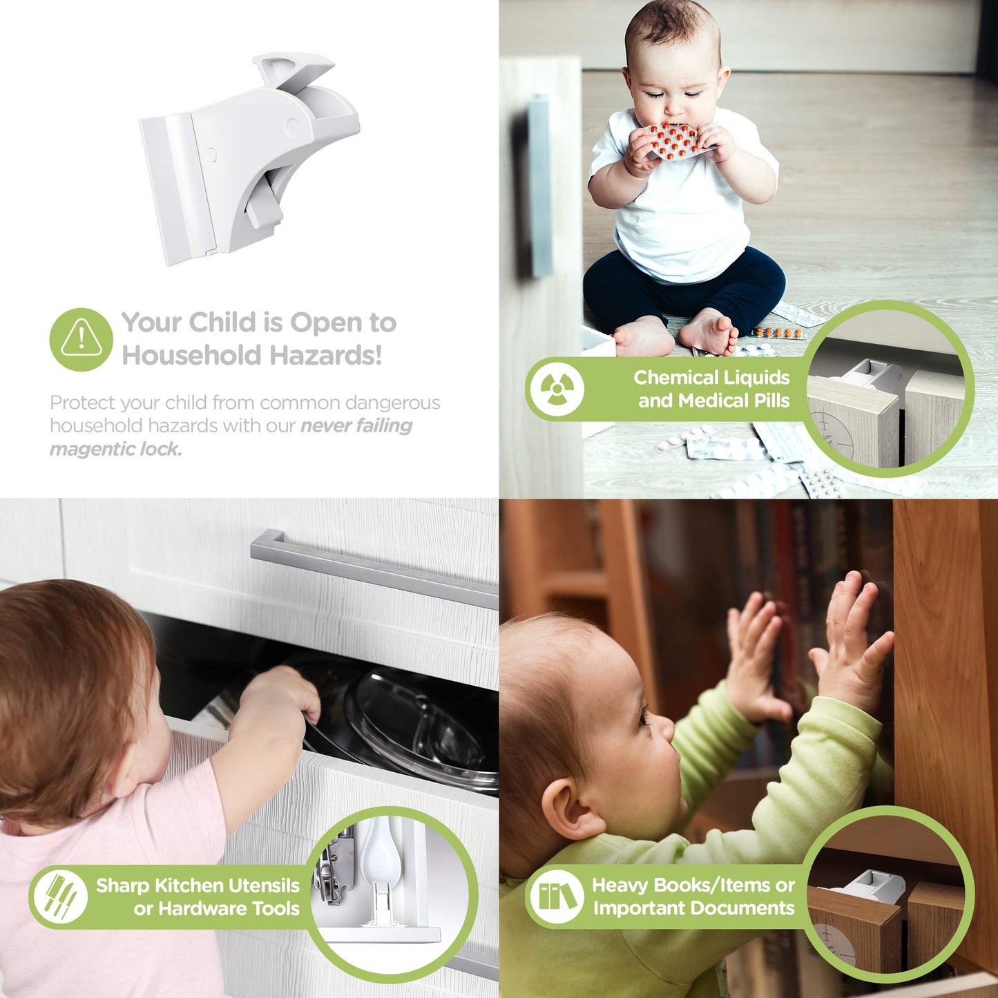 Skyla Homes Magnetic Cabinet Locks Baby Proofing Child Safety - The Safest Quickest and Easiest Multi-Purpose 3M Adhesive Child Proof Latches, No Screws or Tools Needed (12 Pack)