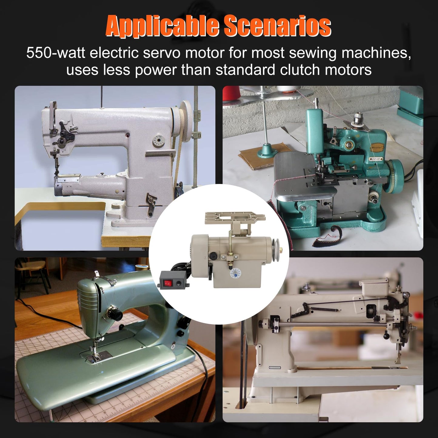Sewing Machine Servo Motor, 550W Electric Servo Motor, AC110V, 3/4HP, 3450RPM,Industrial Servo Motor with Carbon Brush, Energy Efficient, Quiet Operation, Instructions
