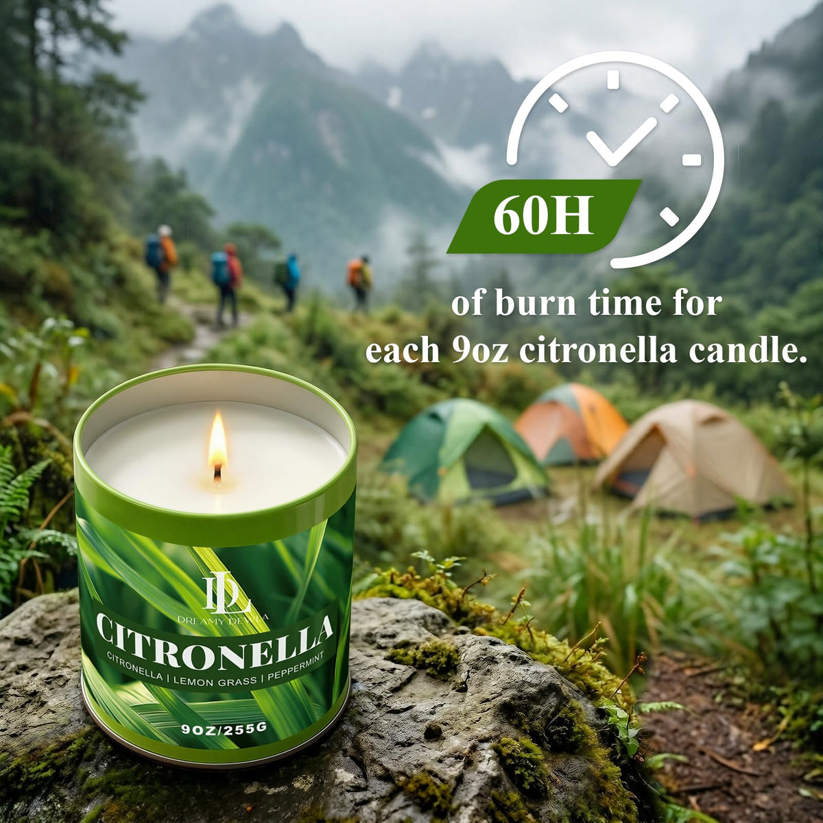 Citronella Candle Outdoor 2 Pack, 9oz Citronella Scented Candles for Outdoor Camping Patio, Natural Soy Wax with Essential Oils Non Toxic Candles, Summer Gifts for Outside Backyard Garden Picnic