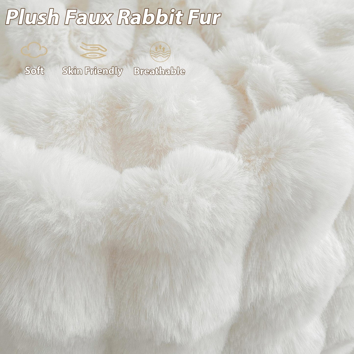 LIFEREVO Faux Rabbit Fur Round Inflatable Pouf Ottoman, 20 X 16 Waffle Bubble Fluffy Fuzzy Floor Poufs Foot Rest for Adults Kids Girls, Furry Pouf Chair Foot Stool Couch Home Decor, Anti-Slip, Beige