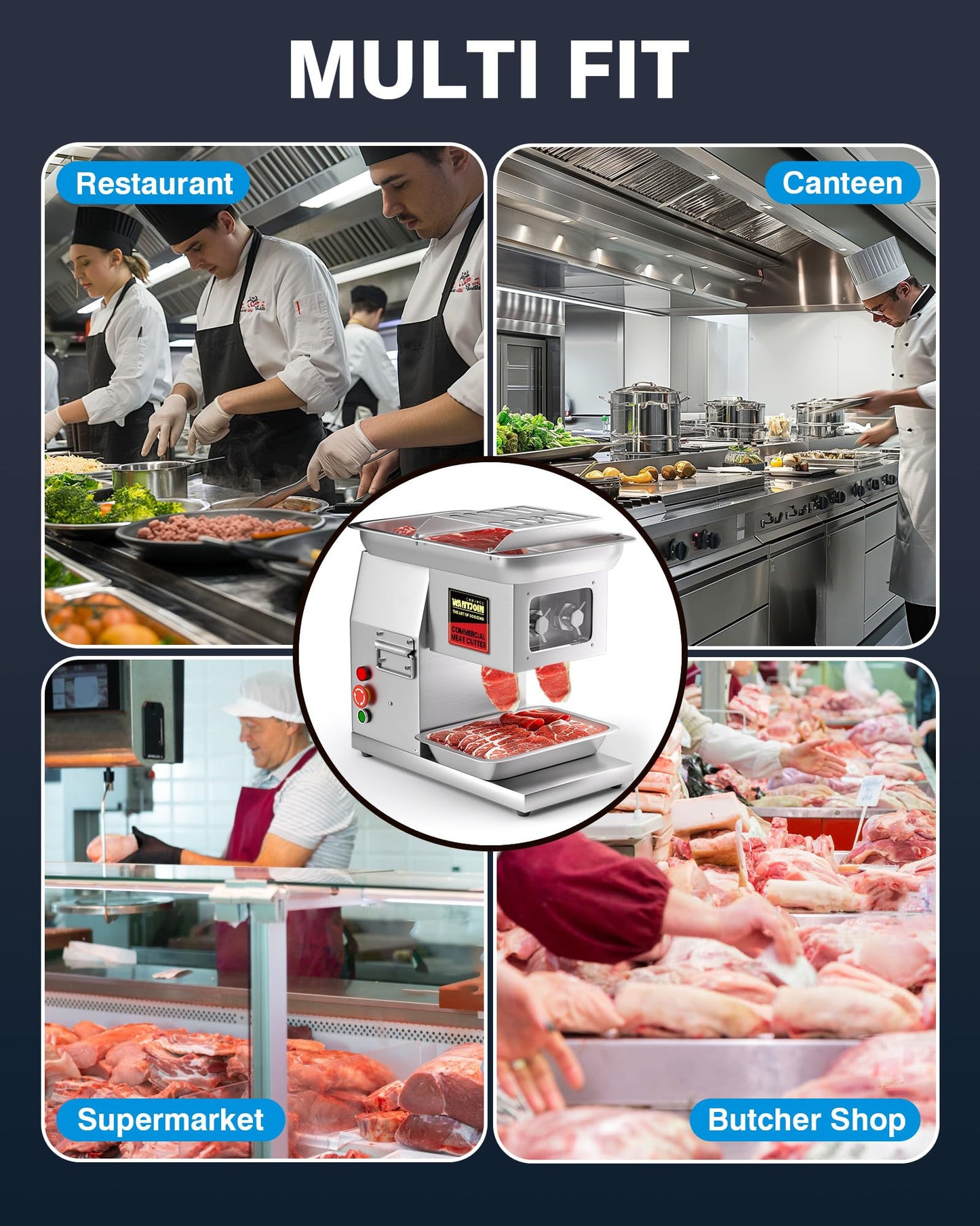 WantJoin Commercial Meat Cutter Machine - Electric Meat Cutting Machine, Meat Shredding Machine 3mm Blade Commercial Meat Slicer Stainless Steel for Kitchen Restaurant 1100LB/H 800W